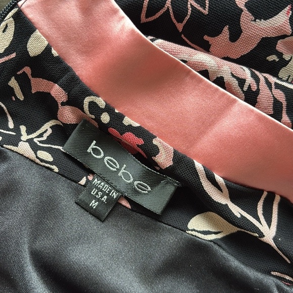 Bebe Black & Pink Floral Dress Y2K Size Medium - Picture 6 of 13